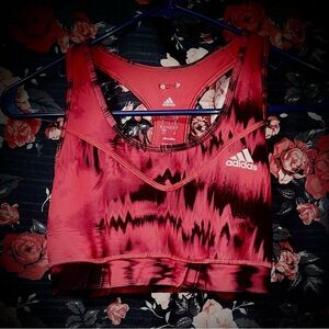Adidas Red and Black Tie-Dye Sports Bra